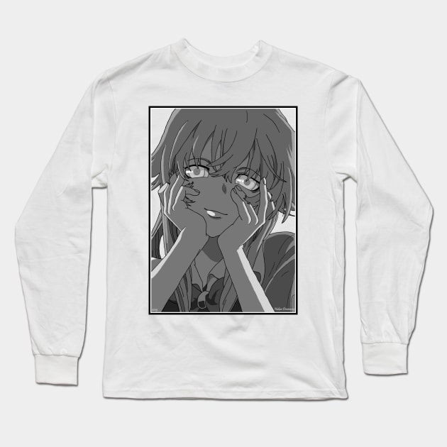 Yuno Gasai, Yandere Face Ver. (Grayscale) Long Sleeve T-Shirt by VioletLilithArt